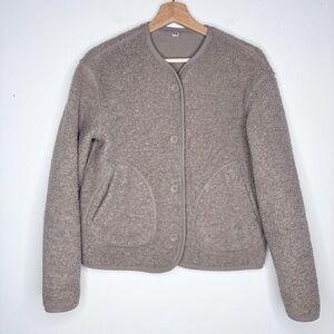 Uniqlo Pile Lined Fleece Cardigan Tan Size Small EUC